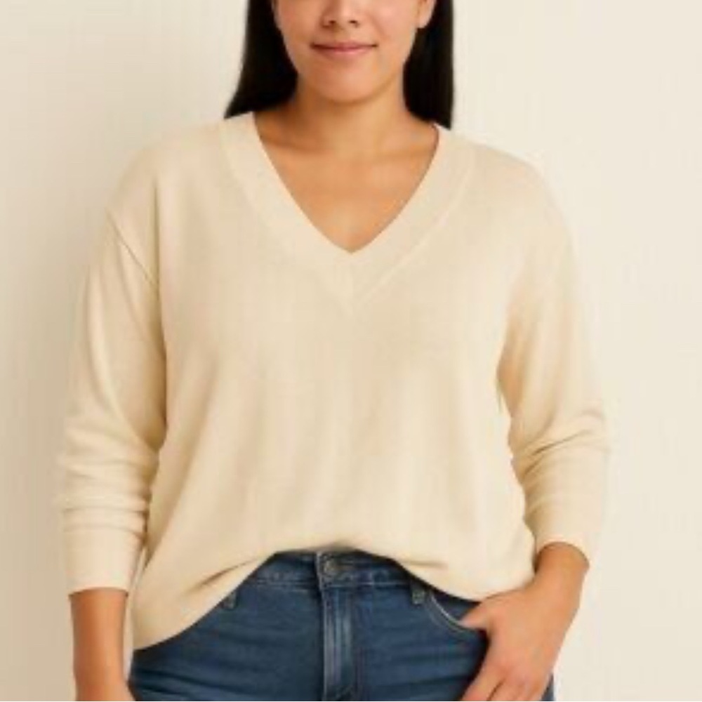 Women’s 3X Plus Size A New Day Soft V Neck Cream Pullover Sweater Longsleeve NEW